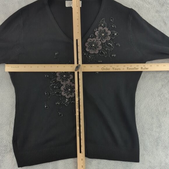 ESLA Cardigan Sweater Womens Free Size Floral‎ Beaded Embellished Top Pullover - Picture 7 of 10